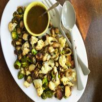 Roasted Cauliflower, Brussels Sprouts and Leeks with Spicy Drizzle_image