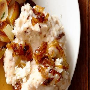 Yogurt Mashed Potatoes With Chipotle Peppers, Goat Cheese and Caramelized Shallots image