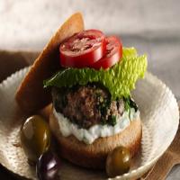 Greek Pita Burgers with Spinach, Feta and Tzatziki Sauce image