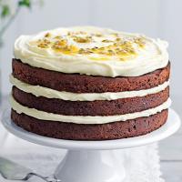 Chocolate layer cake with passion fruit icing image