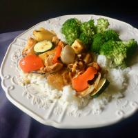 Grilled Orange Chicken Thigh Skewers with Pineapple and Vegetables image