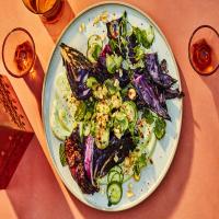 Charred Cabbage with Goat Cheese Raita and Cucumbers image