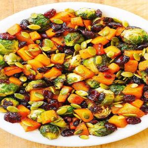Roasted Brussels Sprouts Salad with Maple Butternut Squash, Pumpkin Seeds, and Cranberries_image