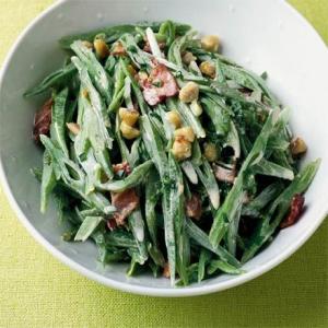 Runner beans with bacon & hazelnuts image