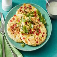 Corn and Tomato Pancakes with Green Goddess Dressing_image