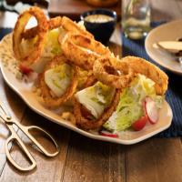 Wedge Salad with Homemade Ranch and Crispy Onion Rings_image