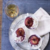 Creamy rice pudding with stewed plums_image
