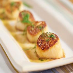 Seared Diver Scallops with Caper-Honey Sauce image