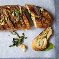 Garlic baguette with Parmesan and olives recipe_image