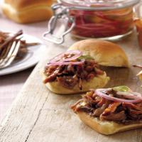 Pulled Pork Sliders with Mustard BBQ Sauce and Pickled Onions image
