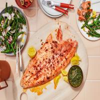 Cold Roast Salmon with Smashed Green Bean Salad image
