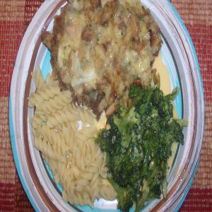 Baked Swiss Chicken over Tri-Colored Spiral Pasta image