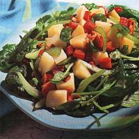 Potato, Spinach and Red Bell Pepper Salad with Warm Bacon Vinaigrette_image