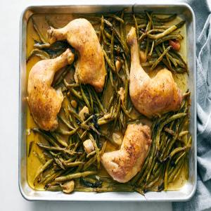 Slow-Roasted Chicken With Garlicky Green Beans and Sage image