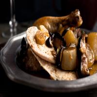 Sesame Braised Chicken With Scallions, Daikon and Mushrooms image