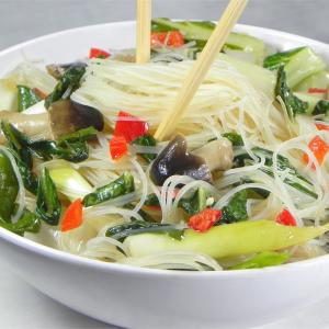 Rice Noodles with Shiitakes, Choy, and Chiles image