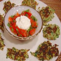 Zucchini and Sumac Fritters With Tomato and Mint Salsa image