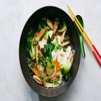 Somen Noodles With Poached Egg, Bok Choy and Mushrooms image