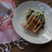 Pan-Seared Salmon with Wasabi Dressing and Bok Choy image
