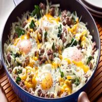Cheesy Spinach and Egg Hashbrowns Skillet image