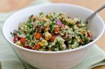 bulgur-salad-with-cucumbers-red-peppers-chickpeas-lemon-dill image