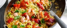 quick-prawn-and-chorizo-paella-recipe-olivemagazine image