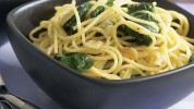 spaghetti-with-garlic-spinach-recipe-finecooking image