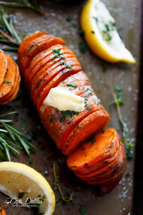 hasselback-herbed-garlic-butter-sweet-potatoes-cafe image