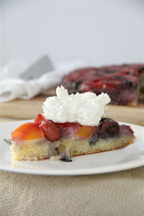peach-and-blueberry-upside-down-cake-southern-food image