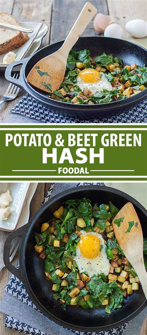 potato-and-beet-green-hash-with-soft-cooked-eggs-foodal image
