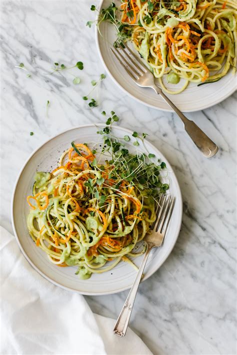 carrot-and-zucchini-pasta-with-avocado-cucumber-sauce image