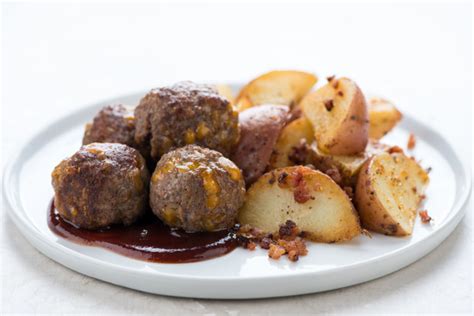 bbq-cheddar-meatballs-with-bacon-potatoes image