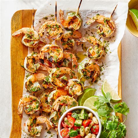 easy-grilled-shrimp-with-cilantro-salsa-verde-eatingwell image