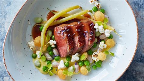 glazed-duck-with-honey-lavender-and-corn-cream image