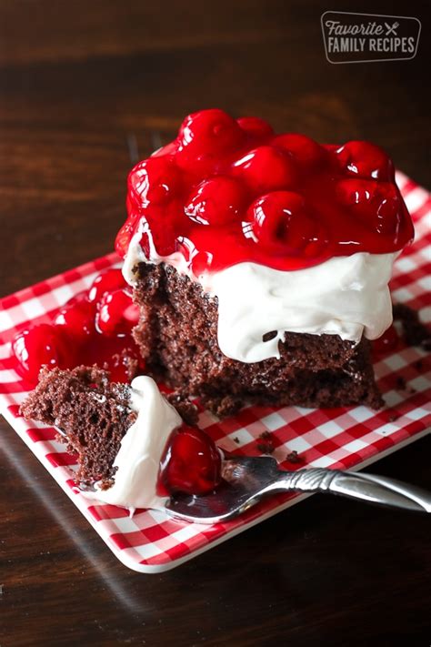 easy-chocolate-cake-with-cherry-topping-favorite image