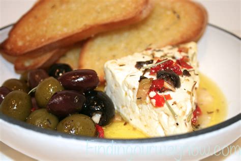 warm-marinated-feta-cheese-with-olives-recipe-finding-our image