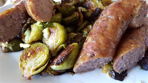 fresh-kielbasa-and-roasted-brussels-sprouts-table image
