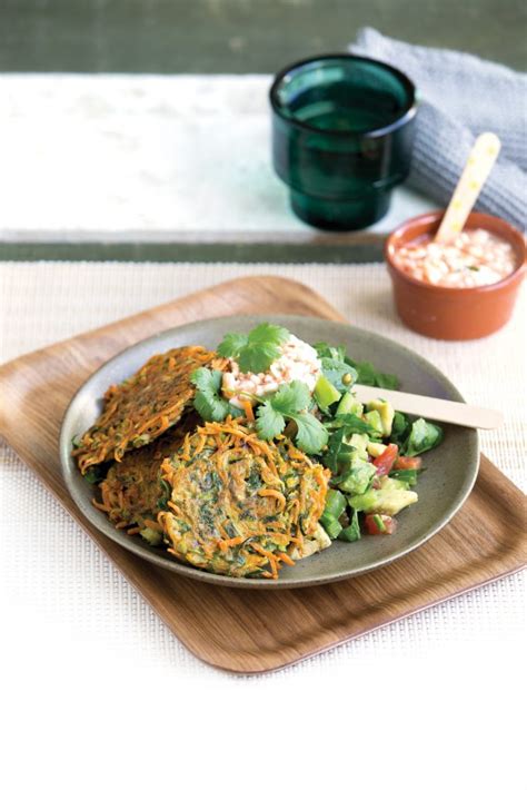 kumara-and-courgette-fritters-with-avocado-salsa image