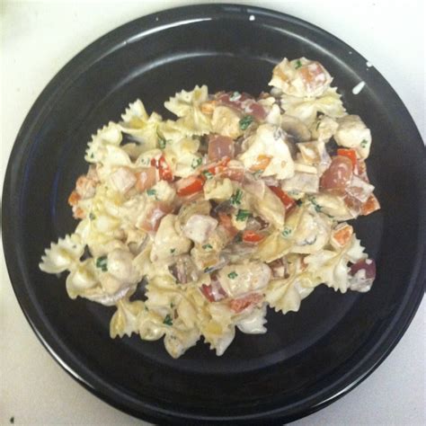 chicken-and-bowtie-pasta-with-asiago-cream-sauce image