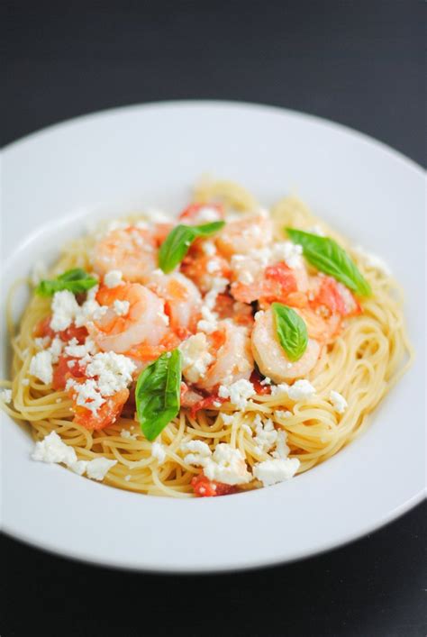 angel-hair-pasta-with-shrimp-and-feta-white-plate image