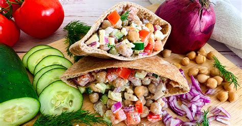 healthy-no-cook-greek-chickpea-salad-pitas-recipe-in image