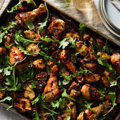 sheet-pan-chicken-with-figs-bread-arugula-salad image