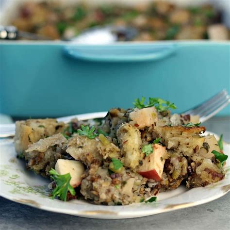 apple-sausage-stuffing-with-mushrooms-and-fresh-herbs image