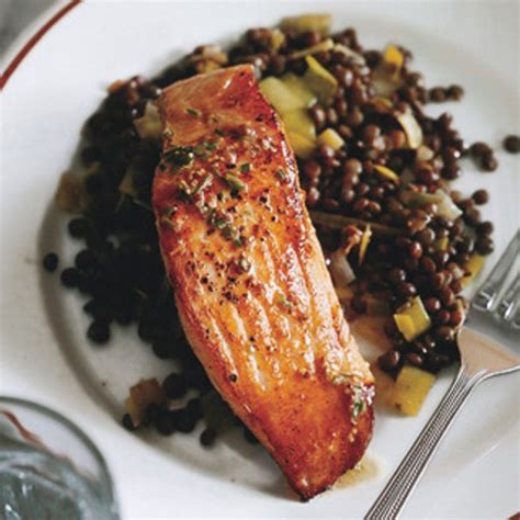 salmon-with-lentils-and-mustard-herb-butter-epicurious image