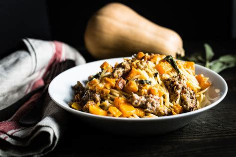 butternut-squash-and-sausage-pasta-salt-pepper-skillet image
