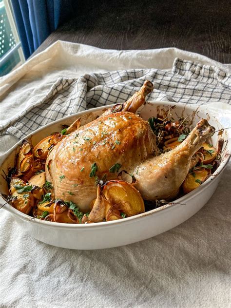 roast-chicken-with-balsamic-peaches-leeks image