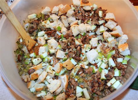 apple-sausage-stuffing-with-mushrooms-and-fresh-herbs image
