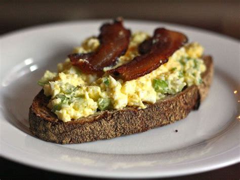 open-faced-egg-salad-sandwich-with-bacon image