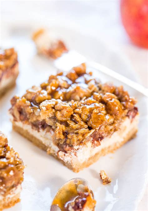 caramel-apple-cheesecake-crumble-bars-averie image