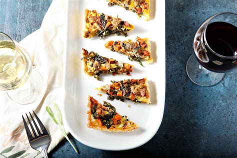 sausage-quiche-with-sweet-potatoes-and-collard-greens image